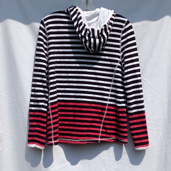 TALBOTS STRIPED FULL ZIP HOODIE KNIT SIZE LP PINK BLUE WHITE - Picture 2 of 3